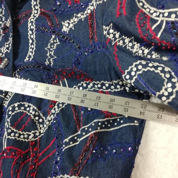 Vintage Anage Womens Suit Jacket Beaded Embroidered Sequins Red White Blue L - Picture 7 of 15